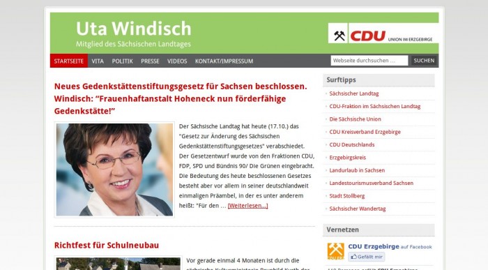Uta Windisch MdL -- Bildschirmfoto: www.uta-windisch.de